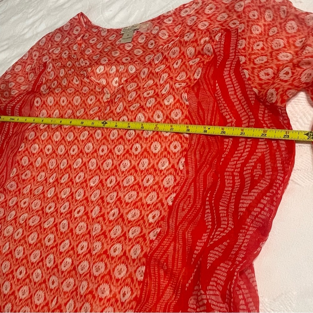Lucky Brand Caley Mixed Print Orange Sheer Boho Peasant Blouse - Picture 6 of 9